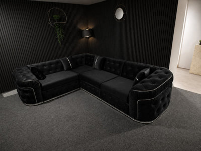 Stratus Interiors Ambassador Luxury Chesterfield Velvet Sofa With Sliver Metal Trim With No Frill from B&Q