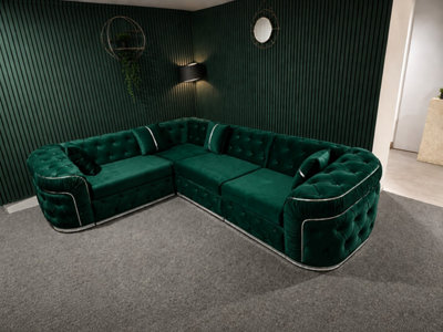 Stratus Interiors Ambassador Luxury Chesterfield Velvet Sofa With Sliver Metal Trim With No Frill from B&Q
