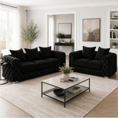 Stratus Interiors Ashley Signature Black Chesterfield Scatter Back Sofa Collection For Contemporary Interiors-Set