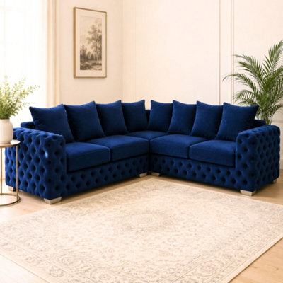 B&Q -  Ashley Navy Blue Chesterfield Scatter Back Sofa Collection For Statement Living Rooms-Corner