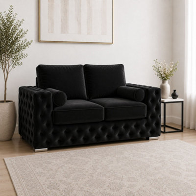 Stratus Interiors Ashley Signature Black Chesterfield Full Back Sofa Collection For Contemporary Interiors-2 Seater