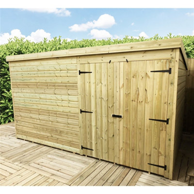 Marlborough 12 X 5 Windowless Garden Shed Pressure Treated T&g Pent Wooden Garden Shed + Double Doors (12' X 5' / 12Ft X 5Ft) (12X5)