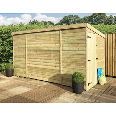 Marlborough 14 X 8 Windowless Garden Shed Pressure Treated T&g Pent Wooden Garden Shed + Side Door (14' X 8' / 14Ft X 8Ft) (14X8)-32754 