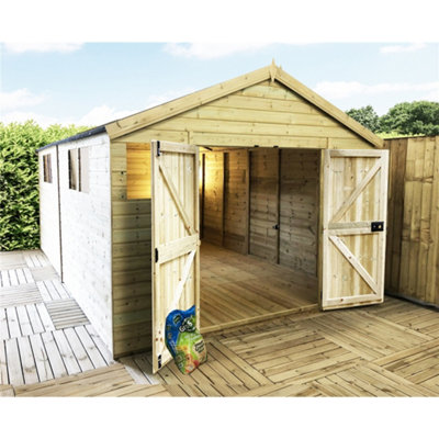 Marlborough 10 X 15 Pressure Treated T&g Apex Wooden Workshop / Garden Shed + Double Doors (10' X 15' / 10Ft X 15Ft(10X15)