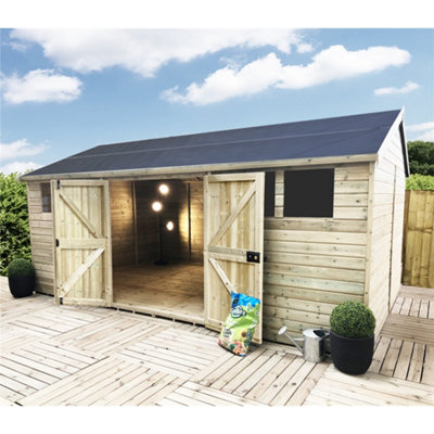 Marlborough 16 X 14 Reverse Pressure Treated T&g Apex Wooden Workshop / Garden Shed - Double Doors (16' X 14' / 16Ft X 14Ft) (16X14)-33236