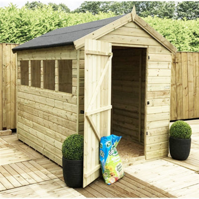 Marlborough 10 X 4 Garden Shed Premier Pressure Treated T&g Apex Wooden Garden Shed + 4 Windows + Single Door (10' X 4' / 10Ft X 4Ft) (10X4)