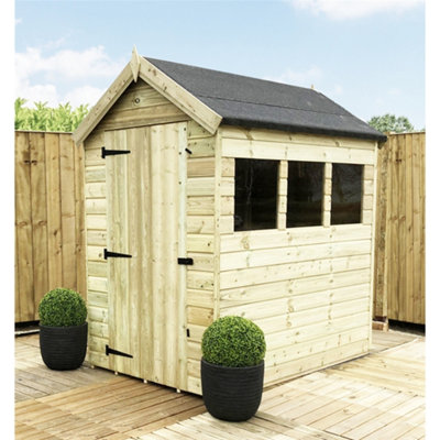 Marlborough 6 X 4 Garden Shed Premier Pressure Treated T&g Apex Wooden Garden Shed + 3 Windows + Single Door (6' X 4' / 6Ft X 4Ft) (6X4 )