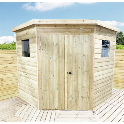 Marlborough 7 X 7 Corner Pressure Treated Wooden Workshop / Garden Shed + Windows + Lock  (7' X 7' / 7Ft X 7Ft) (7X7)