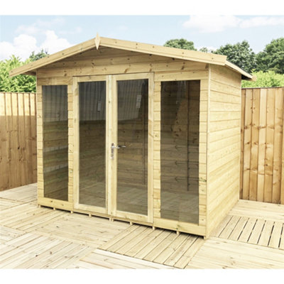 Marlborough 7 X 6  Pressure Treated T&g Wooden Summerhouse + Overhang + Long Windows  (7Ft X 6 Ft) / (7' X 6 ') (7X 6 )