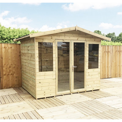 Marlborough 10 X 10 Pressure Treated T&g Apex Wooden Summerhouse + Overhang + Lock & Key (10Ft X 10Ft) / (10' X 10') (10X10)