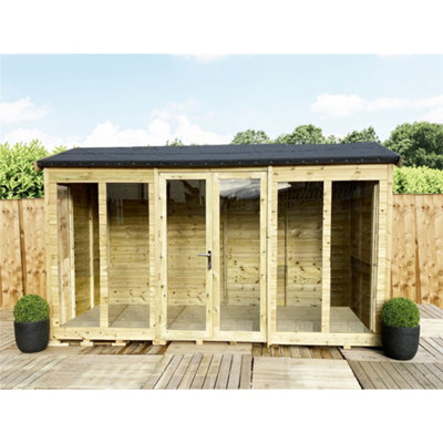 Marlborough 10 X 10 Reverse Pressure Treated T&g Apex Wooden Summerhouse + Long Windows + Double Doors (10' X 10' /  (10Ft X 10Ft) (10X10)