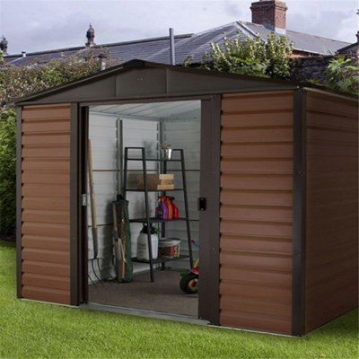 iLikeStores 9Ft 4" X 11Ft 11" Apex Metal Garden ShedBrown (9Ft 4" X 11Ft 11" / 9"4' X 11"11' / 3.03M X 3.79M)