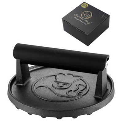 Gourmet Easy Cast Iron Smash Burger & Meat PressBlack
