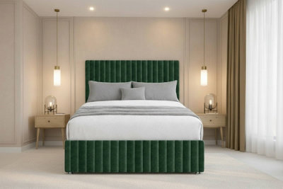 Chester & Oakley Beds Chester & Oakley Ravello Emerald Plush Divan Bed Base No Drawers With 26" Strutted Headboard 12" Footboard 2'6 Small Single