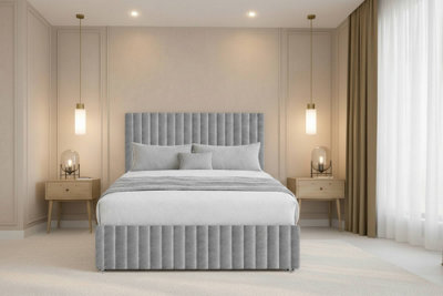 Chester & Oakley Beds Chester & Oakley Ravello Silver Plush Divan Bed Base No Drawers With 26" Strutted Headboard 12" Footboard 2'6 Small Single
