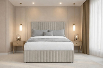 Chester & Oakley Beds Chester & Oakley Ravello Cream Plush Divan Bed Base No Drawers With 26" Strutted Headboard 12" Footboard 4'6 Double