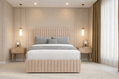 Chester & Oakley Beds Chester & Oakley Ravello Pebble Plush Divan Bed Base No Drawers With 26" Strutted Headboard 12" Footboard 2'6 Small Single
