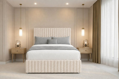 Chester & Oakley Beds Chester & Oakley Ravello Cream Teddy Divan Bed Base No Drawers With 26" Strutted Headboard 12" Footboard 3' Single