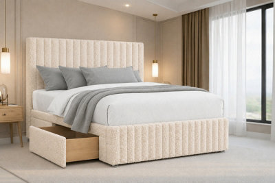 Chester & Oakley Beds Chester & Oakley Ravello Cream Teddy Divan Bed Base 2 Drawers Right Side 26"strutted Headboard 12"footboard 2'6 Small Single