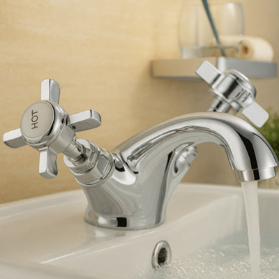 Tenby Chrome Traditional Basin Mixer Tap from B&Q