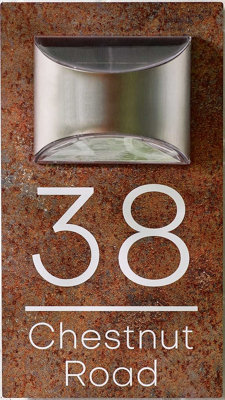 Personalised House Number Plaque For Wall With Solar LightRust Effect from B&Q