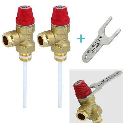  - 2 X AltecnicCaleffi Temperature & Pressure Relief Valve 1/2" 7 Bar 90 Degreec 309470 + Tpr Key