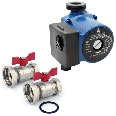 Circulation Pump 25-60 130 6M Head 3 Speed + 2 X 28mm Lever Handle Ball Pump Valves from B&Q