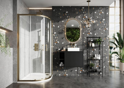 UK Homeliving Uk Home Living Avalon New Range Offer Price Brushed Brass 6mm 900mm Double Door Quad (1900mm) from B&Q