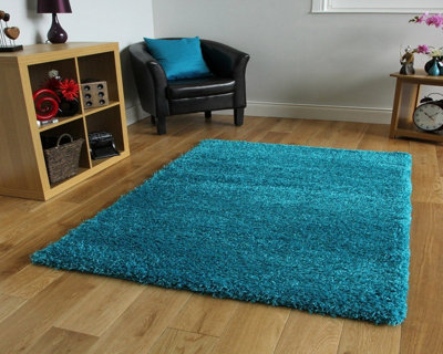 B&Q Smart Living Shaggy Soft Thick Area Rug, Living Room Carpet, Kitchen Floor, Bedroom Soft Rugs 60Cm X 220Cm - Teal Red/Black/Brown