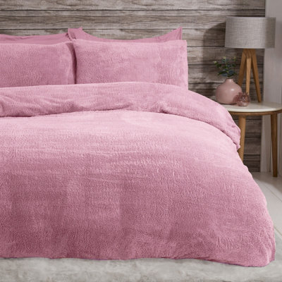 Smart Living Teddy Bear Fluffy Bedding SetThermal Warm & Cosy Super Soft Fleece Duvet Cover Set With Pillowcases Mauve from B&Q