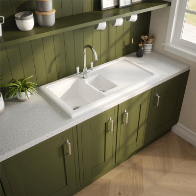 Reginox Rl 501Cw Ii White 1.5 Bowl Inset Reversible Ceramic Kitchen Sink from B&Q