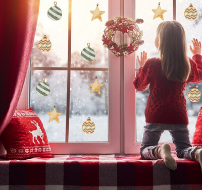 Quote My Wall Christmas Watercolour Baubles Window Stickers Kids Christmas Window Decals Decorations Removable from B&Q