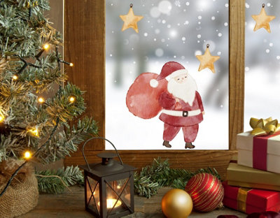 Quote My Wall Santa & Stars Hand Drawn Christmas Window Stickers Decorations For Home Kids Window & Shop Display from B&Q
