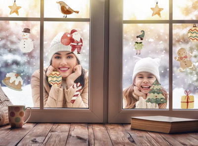 Quote My Wall Cute Watercolour Christmas Characters Christmas Window Stickers from B&Q