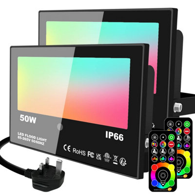 Lighting Master Led Floodlight Outdoor 50 W 5000 Lm120 Rgb Colours Changing + Warm White Flood LightsWith Timing Remote from B&Q