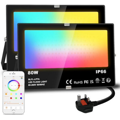 Lighting Master Led Floodlight 80 W Equivalent 8000 LmSmart Rgb Flood Lights Outdoor With App ControlColour Changing + Warm from B&Q