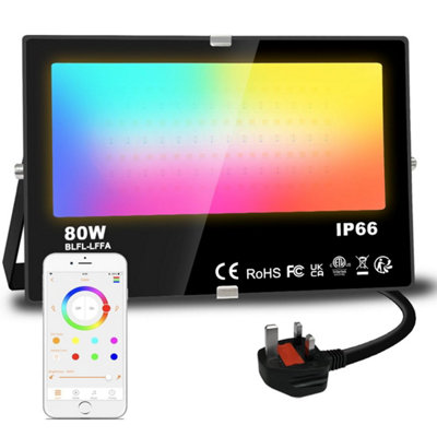 Lighting Master Led Floodlight 80 W Equivalent 8000 LmSmart Rgb Flood Lights Outdoor With App ControlColour Changing + Warm from B&Q