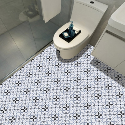Garden Sanctuary 10Pcs Self-Adhesive Pvc Flooring Tiles Set With Floral Pattern Design