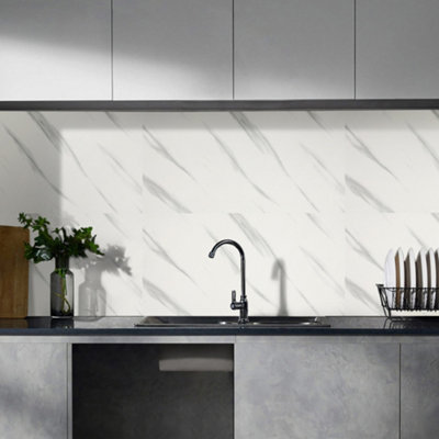 Garden Sanctuary 10Pcs Marble Look Peel And Stick Tiles For Kitchen & Bathroom 60Cm L X 30Cm W from B&Q