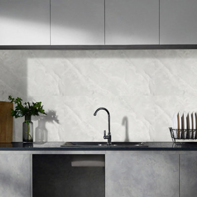 Garden Sanctuary Marble Design Peel And Stick Tiles Pack Of 10 Waterproof Living Space Wall Panels 60Cm L X 30Cm W from B&Q