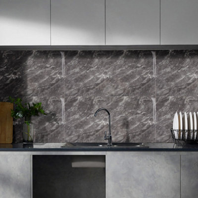 Garden Sanctuary Sleek Marble Finish Self-Adhesive Wall Tiles 10Pcs For Living Space 60Cm L X 30Cm W from B&Q
