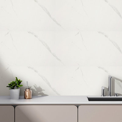 Garden Sanctuary Peel And Stick Waterproof Marble-Effect Tiles 10Pcs For Effortless Style 60Cm L X 30Cm W from B&Q