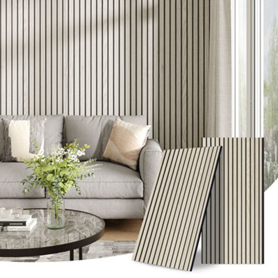 Garden Sanctuary Wood Grain Slat Wall Panel Acoustic And Fly White Maple Veneer Finish 240Cm X 60Cm from B&Q