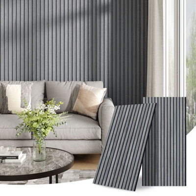 Garden Sanctuary Top Tier Acoustic Slat Wall Panel Grey Walnut Drip Veneer 240Cm X 60Cm from B&Q