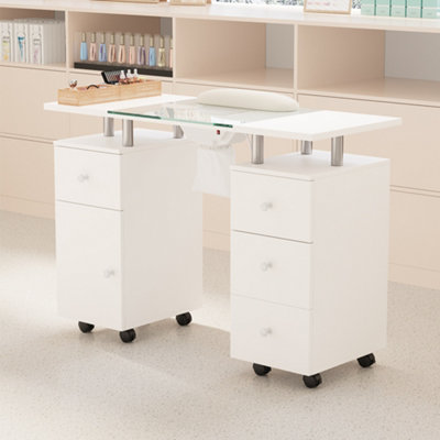 Thehotsale White Professional Mobile Manicure Table With Built-In Dust Collector And 4 Drawers 109Cm(W) X 45Cm(D) X 76.2Cm(H) from B&Q