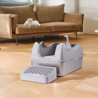 Thehotsale Grey Large Stainless Steel Cat Litter Box 40Cm W X 60Cm D X 30Cm H from B&Q