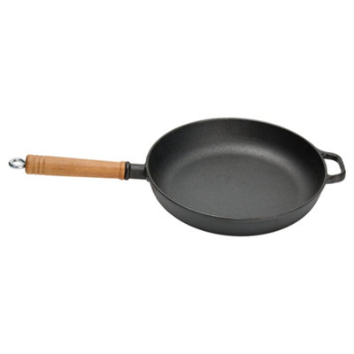 Thehotsale Black Round Cast Iron Skillet With Removable Wooden Handle53Cm L X 29Cm Dia from B&Q