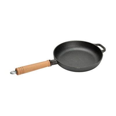 Thehotsale Black Round Cast Iron Skillet With Removable Wooden Handle46Cm L X 23Cm Dia from B&Q