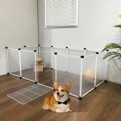 B&Q -  12 Panels Portable Clear Pet Playpen Fence With Door 149Cm(W) X 45Cm(H)