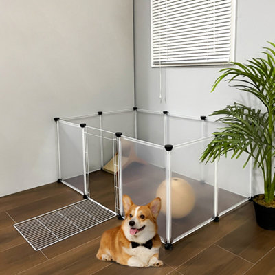 B&Q -  10 Panels Portable Clear Pet Playpen Fence With Door 135Cm(W) X 75Cm(H)